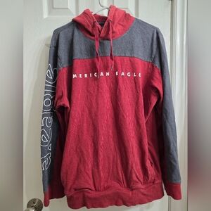 American Eagle Colorblock Hoodie Burgundy & Grey - Men’s Large